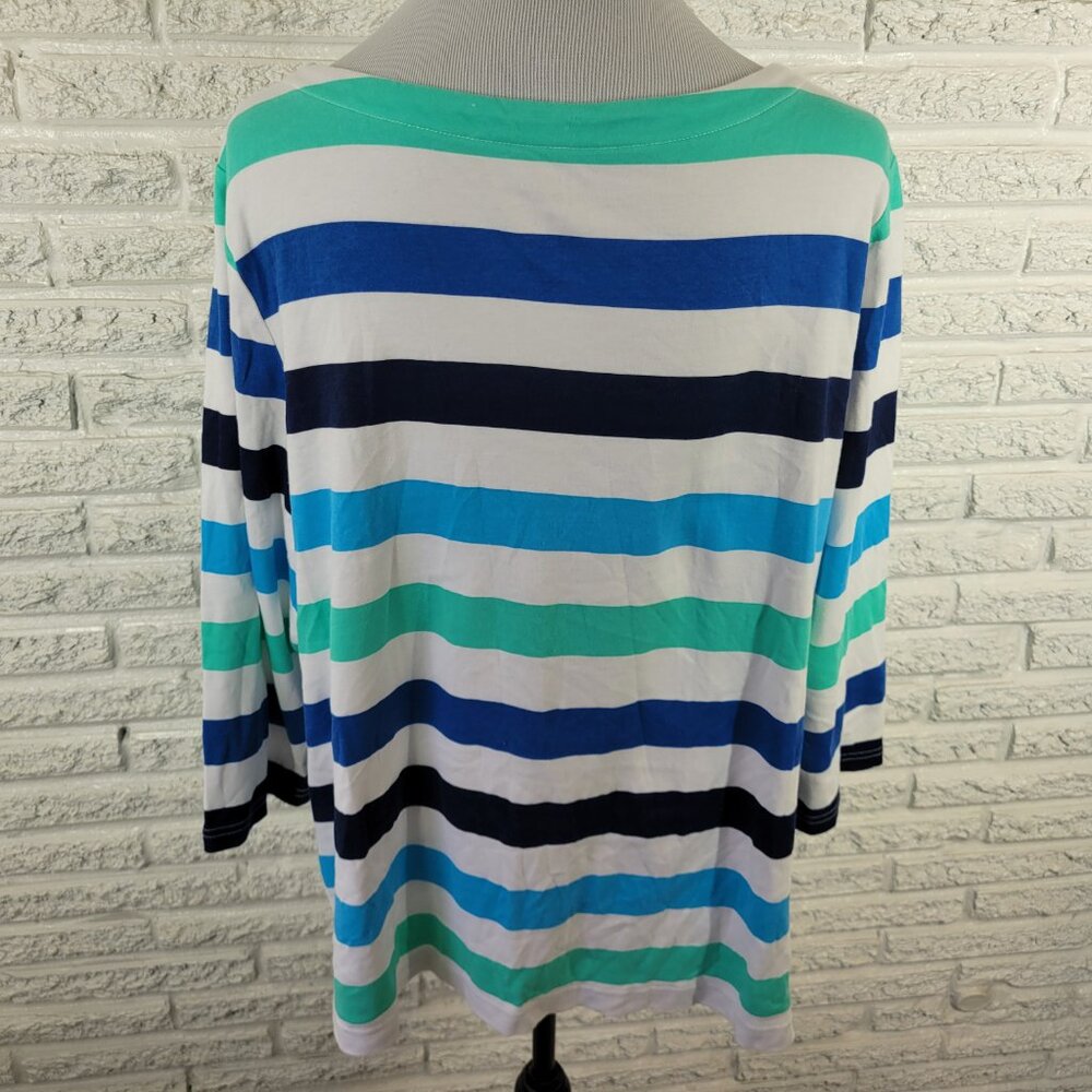 Croft & Barrow Womens 2X Top Blue White Striped 3/4 Sleeve Cotton Knit STR155E - Picture 6 of 9